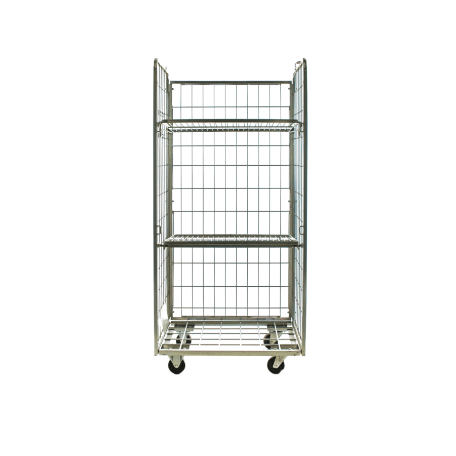 roll container laundry roll container with 2 folding doors shelves